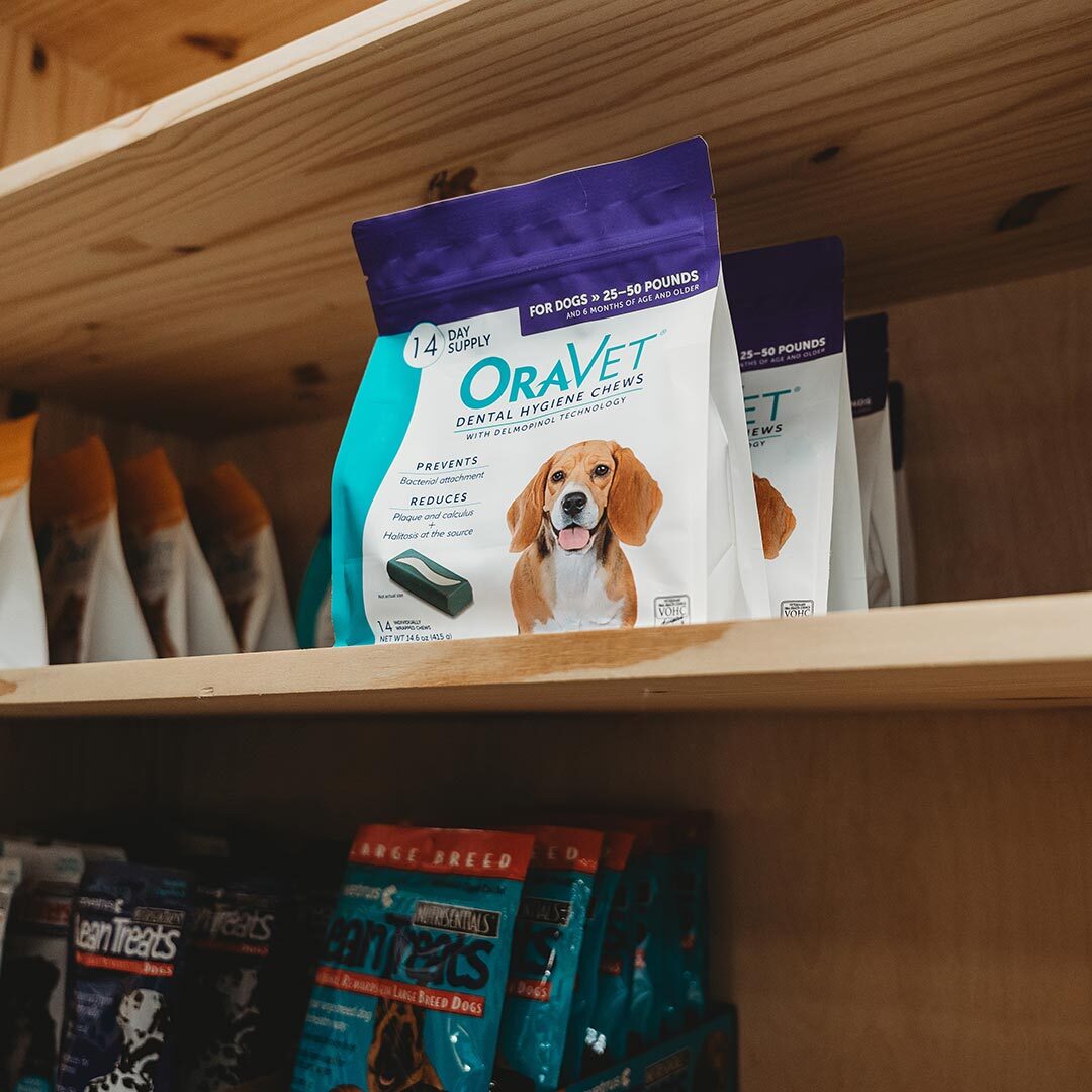 dental chews on a shelf at the clinic